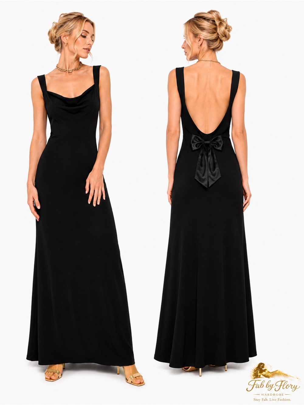 Commense Black Cowl-Neck Maxi Dress